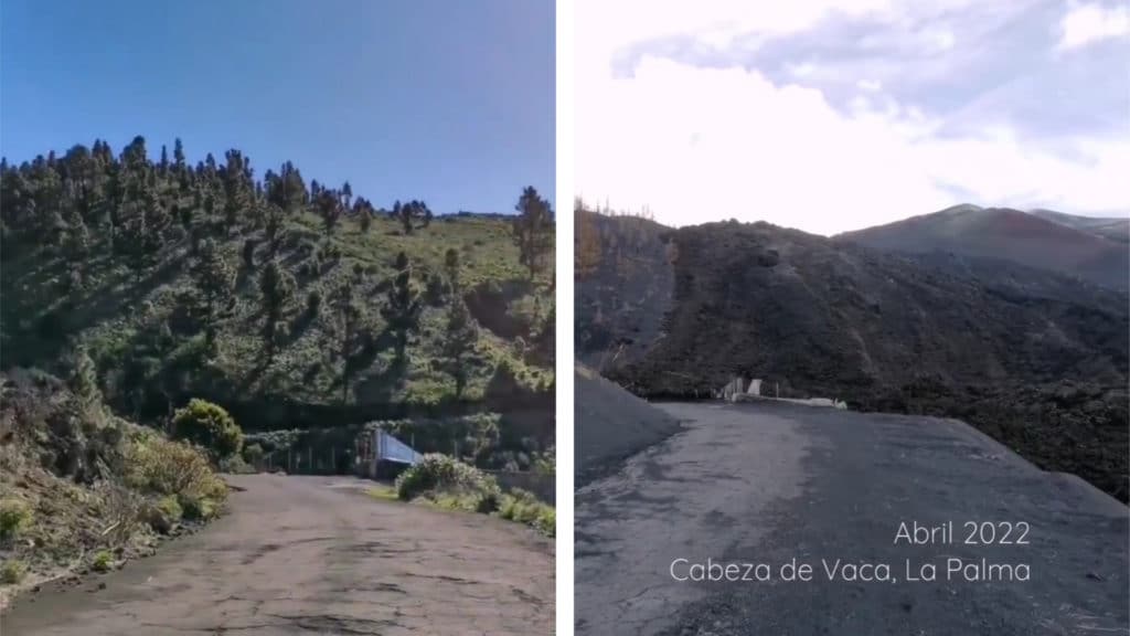 antes y el después del volcán