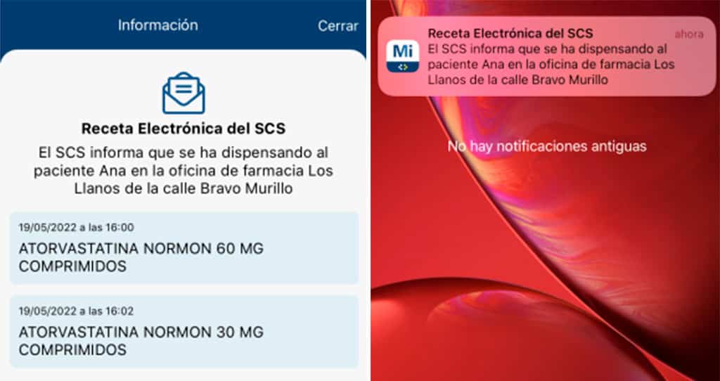 El SCS enviará notificaciones al móvil con los fármacos de receta electrónica