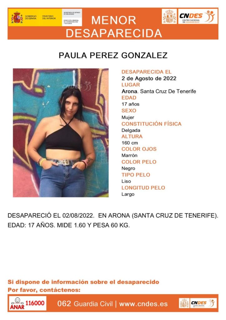 Buscan a Paula, menor desaparecida en Tenerife