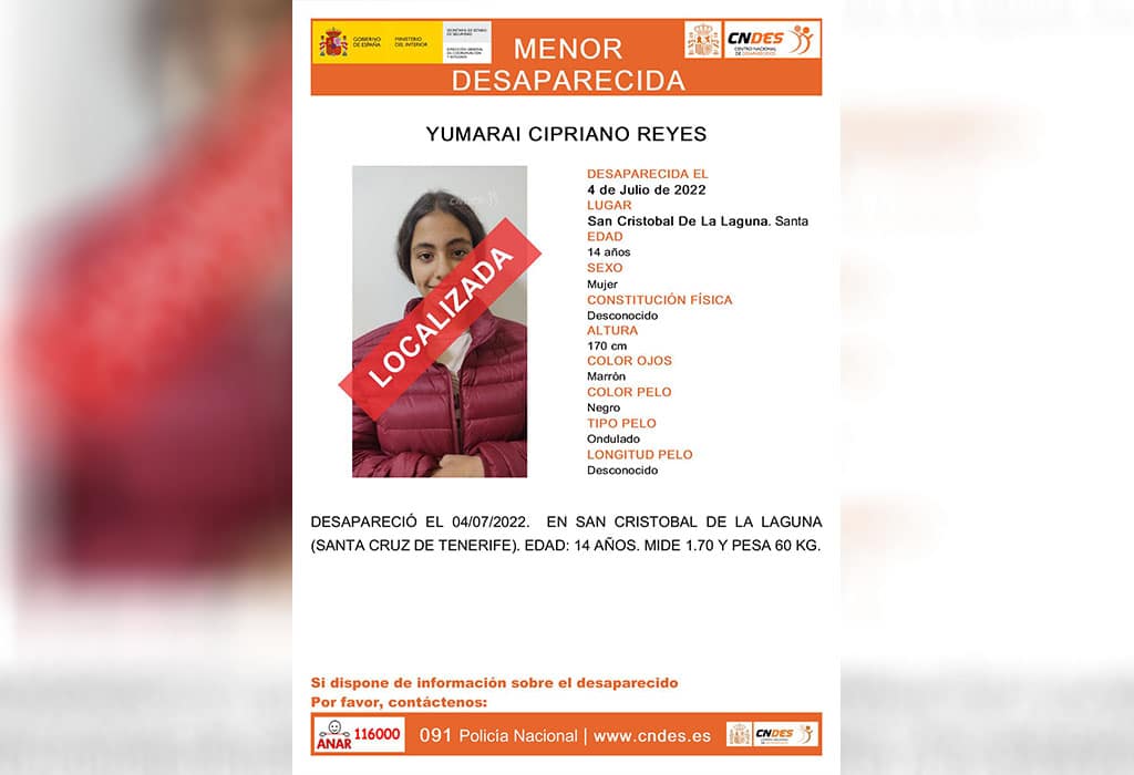 Localizan a Yumarai, menor desaparecida en Tenerife desde abril