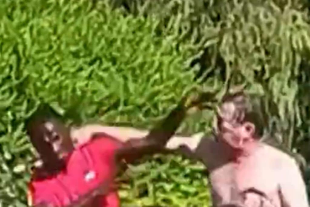 A puñetazos contra un hombre que intenta ahogar a una mujer en una fuente