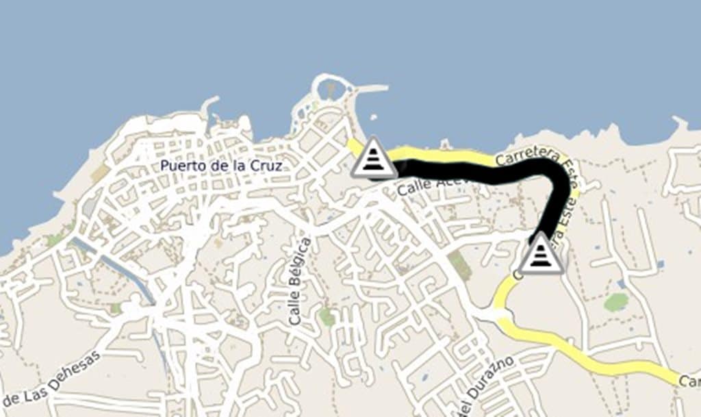Cierran al tráfico uno de los accesos al Puerto de la Cruz. Cabildo de Tenerife