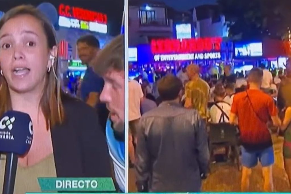 Hooligans ingleses atosigan a una reportera de la Televisión Canaria