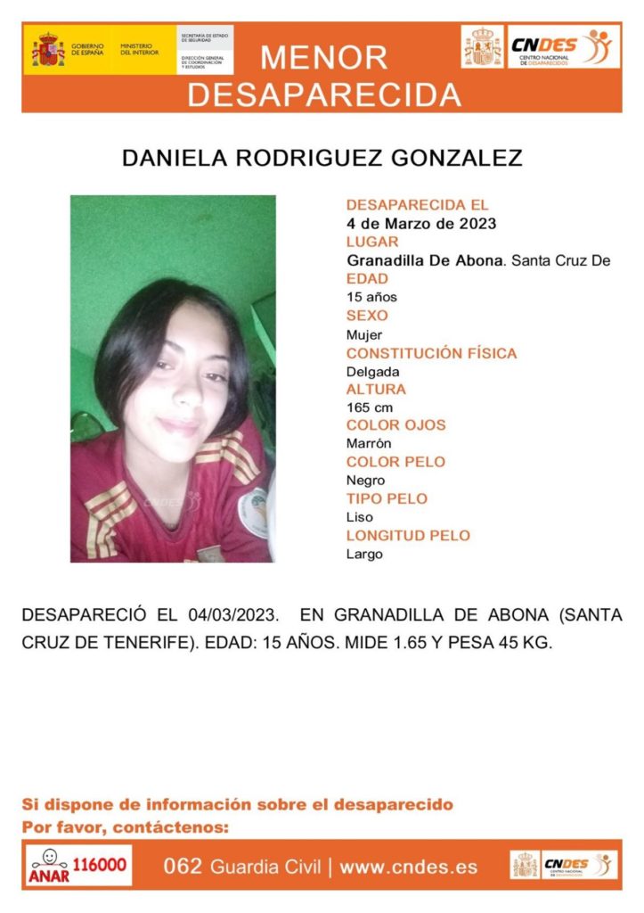 Daniela Rodríguez González, desaparecida en Tenerife. Fundación ANAR