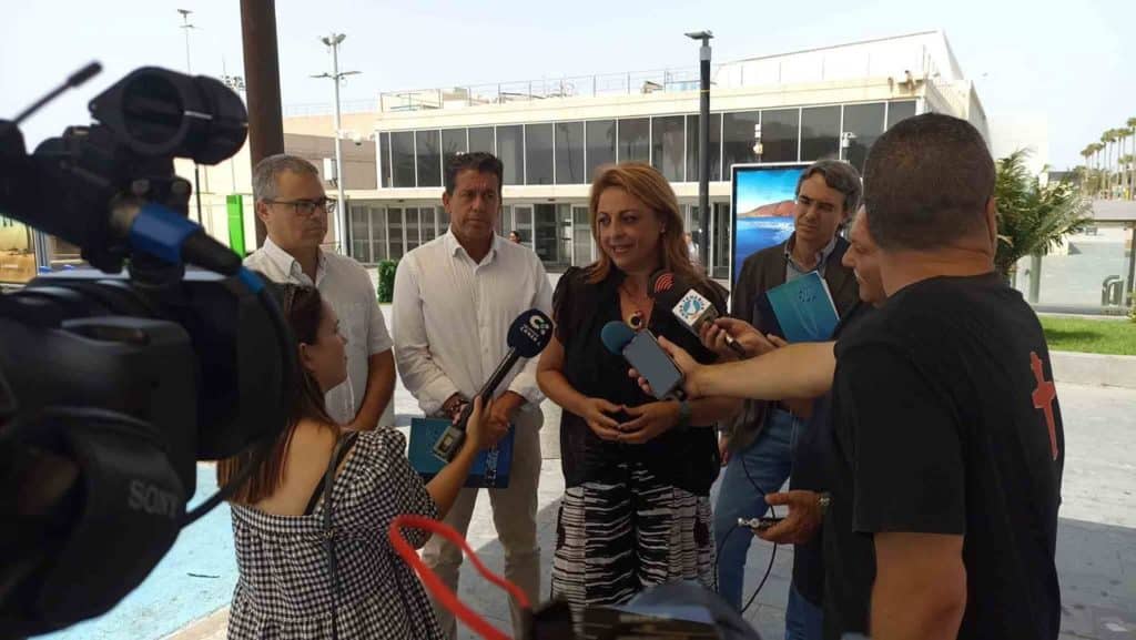 Cristina Valido atendió ayer a los medios por fuera del aeropuerto Tenerife Sur.