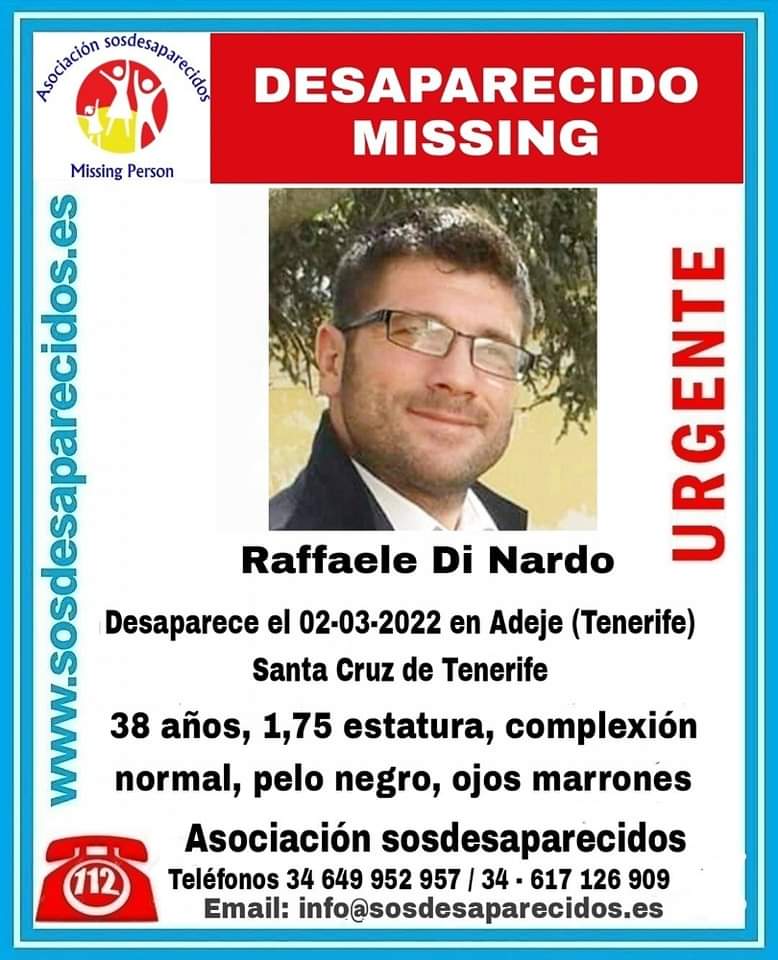 Desaparición de Raffaele di Nardo en Tenerife. SOS Desaparecidos