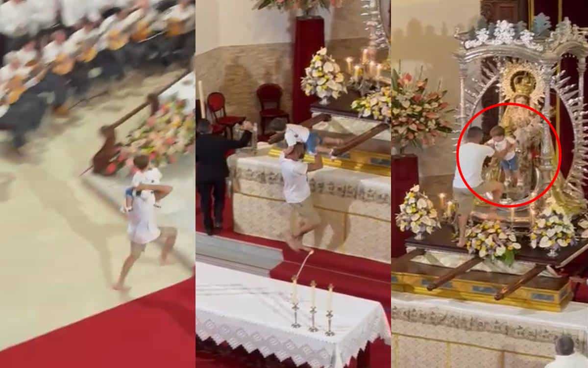 Irrumpe corriendo, con un niño a hombros, en una iglesia de Tenerife y deja al pequeño junto a la virgen