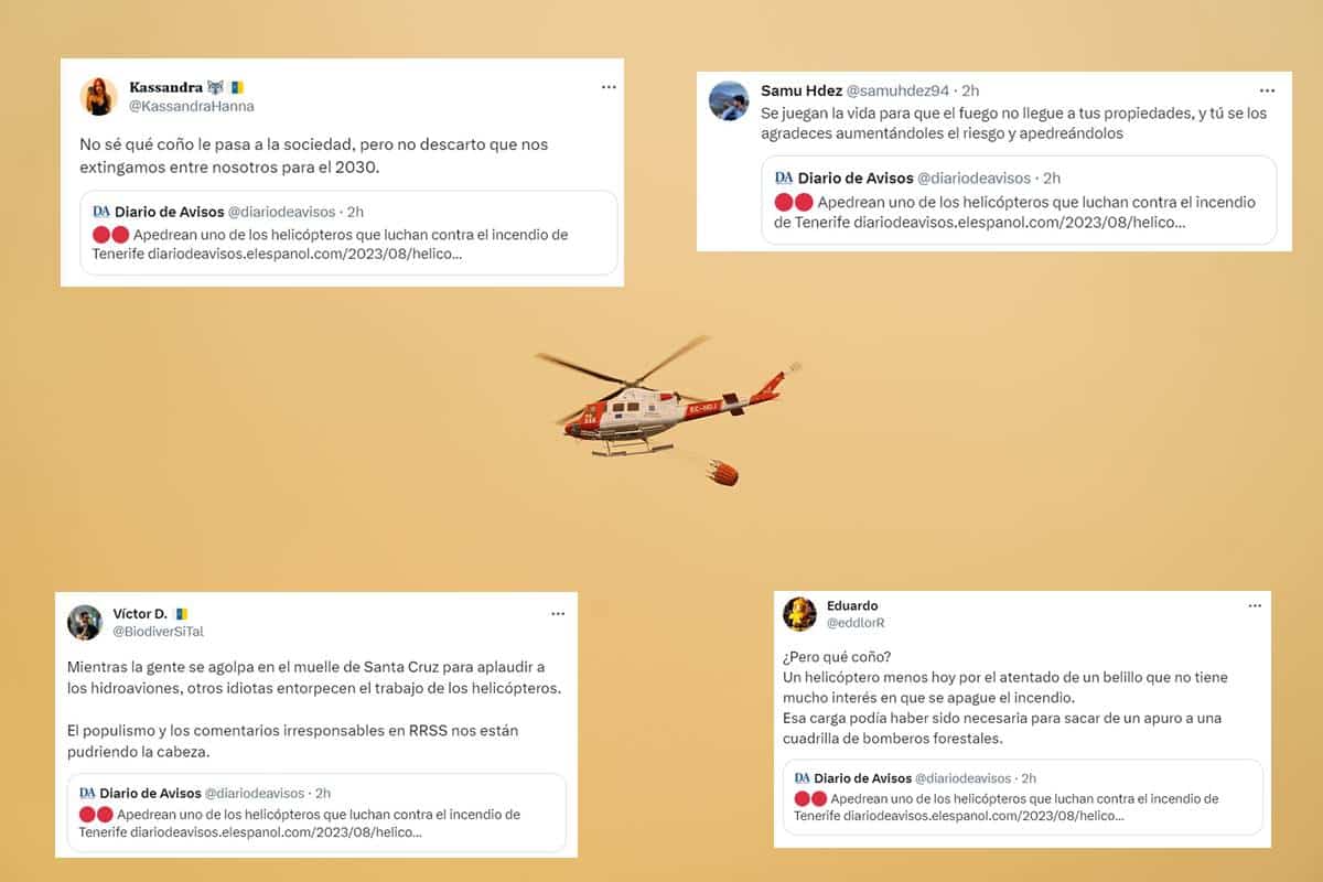 Indignación entre los tinerfeños por el apedreamiento de un helicóptero que luchaba contra el fuego en Güímar