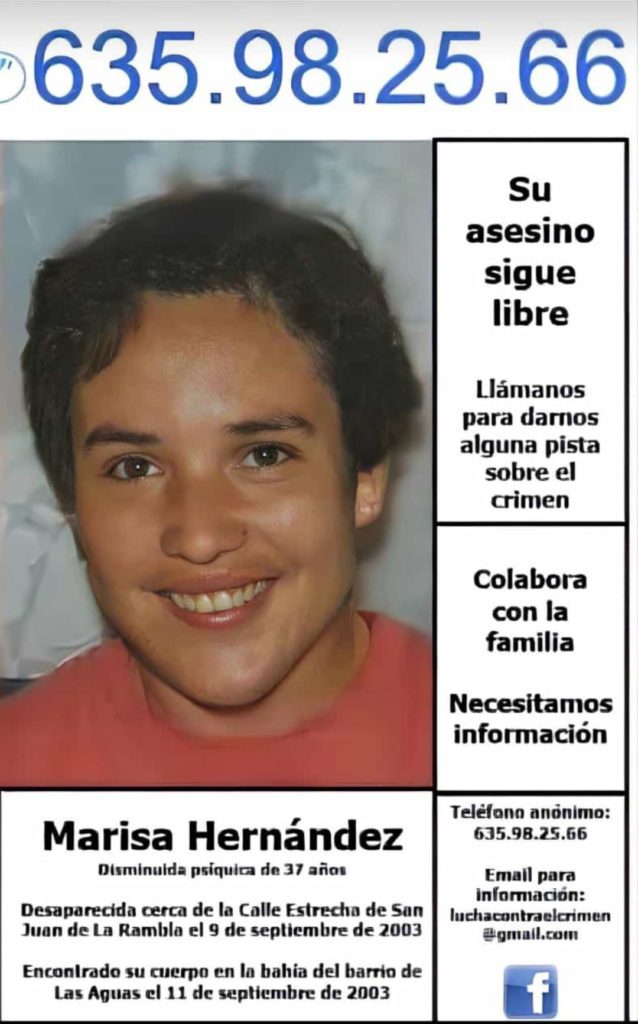 Cartel diseñado por el crimnólogo Félix Ríos para intentar esclarecer el crimen de Marisa Hernández. DA