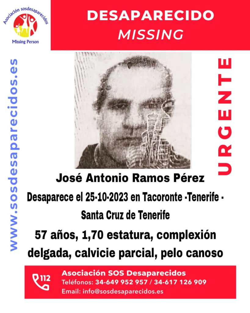 José Antonio Ramos Pérez, desaparecido en Tenerife. SOS Desaparecidos