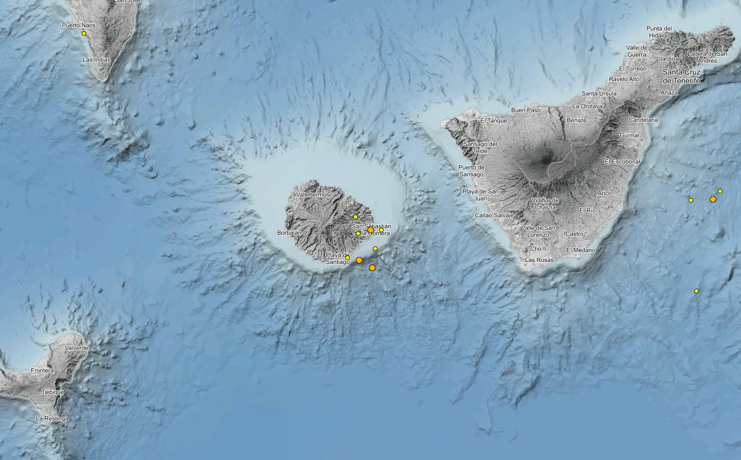 Detalle de los últimos terremotos acaecidos en La Gomera y proximidades../ IGN