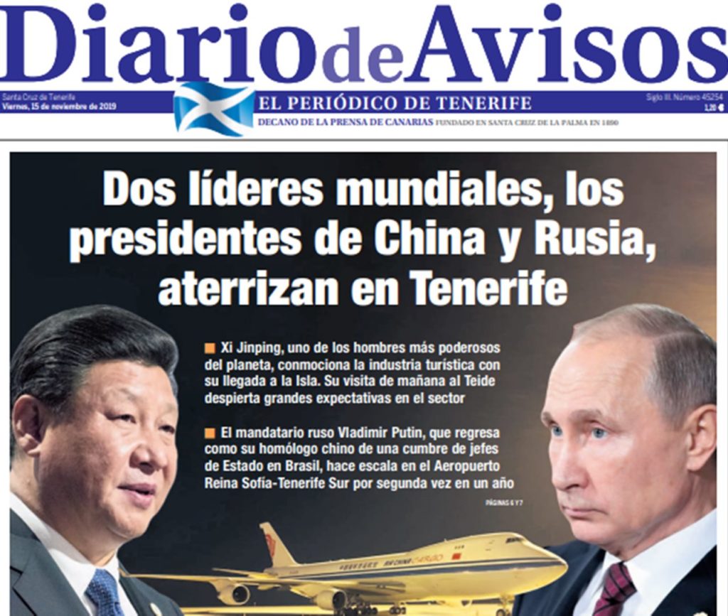 Portada de DIARIO DE AVISOS del 15 de noviembre de 2019. DA