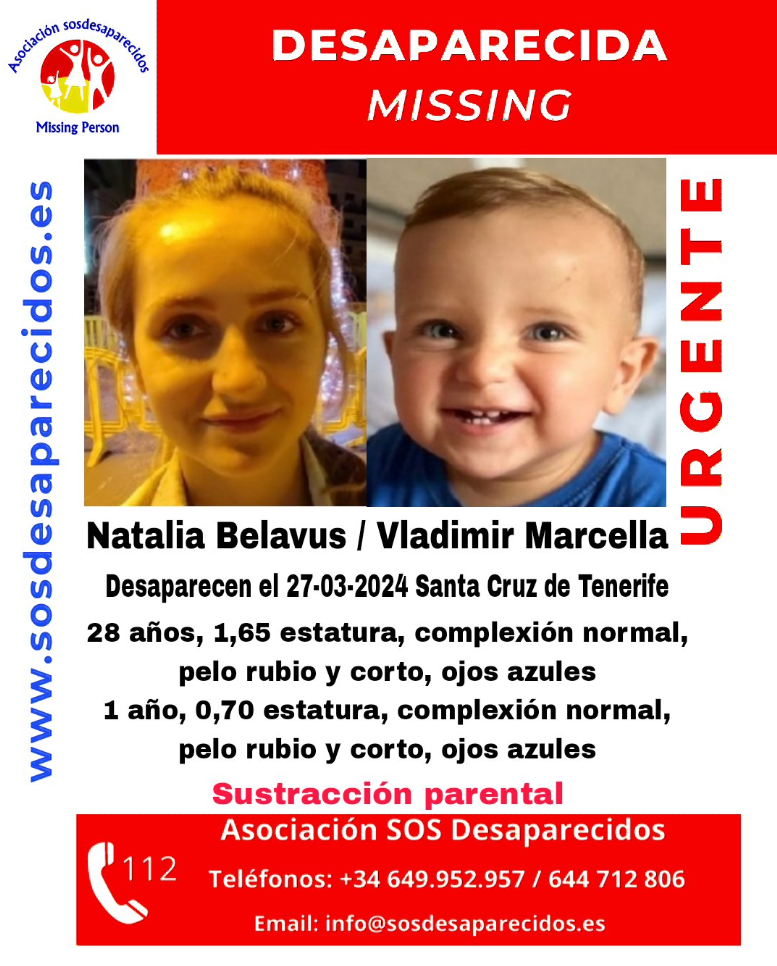 Cartel de búsqueda de Natalia Belavus y Vladimir Marcella. SOS Desaparecidos