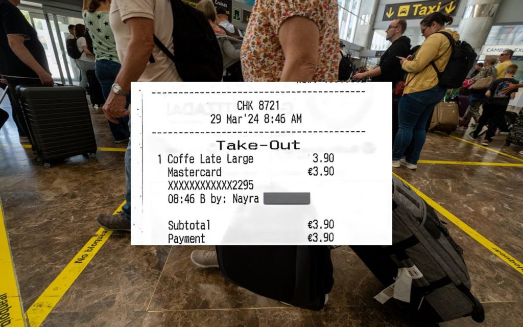Precio de un café en el aeropuerto Tenerife Sur. DA