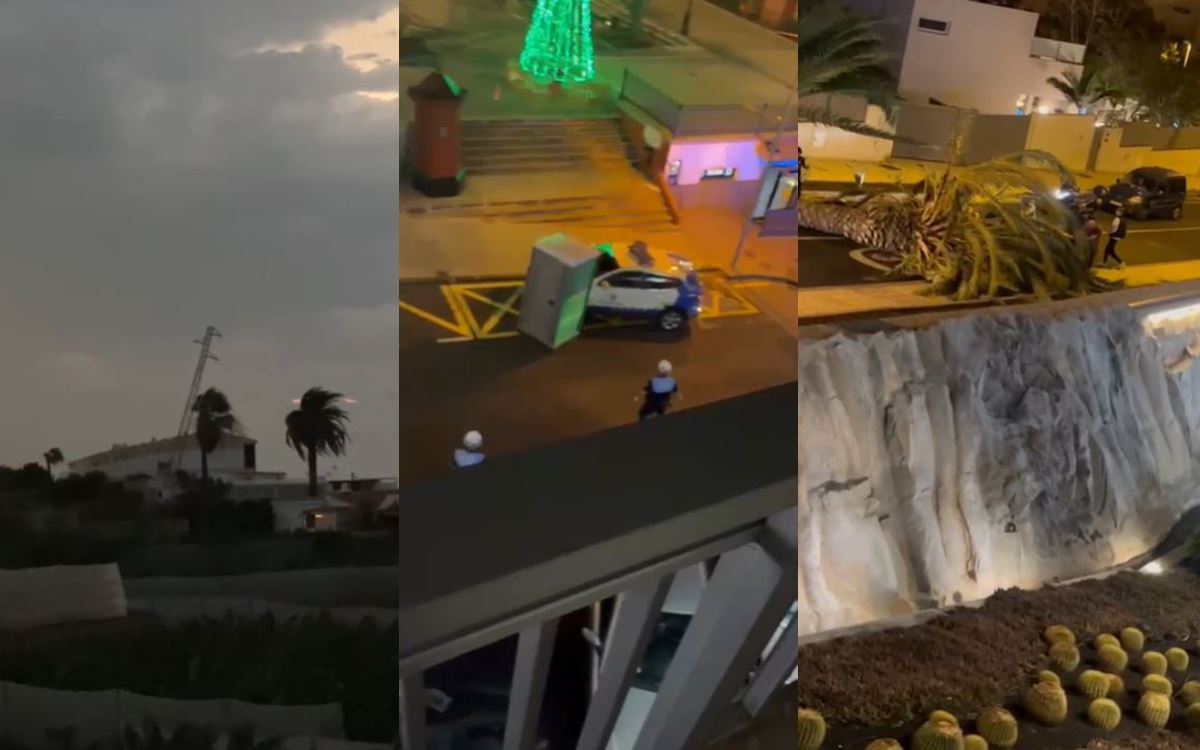 Torretas caídas, muros derrumbados y baños portátiles contra coches de la policía: los vídeos de la borrasca Dorothea en Canarias