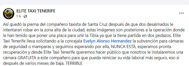 Destrozan la pierna a un taxista en Santa Cruz de Tenerife