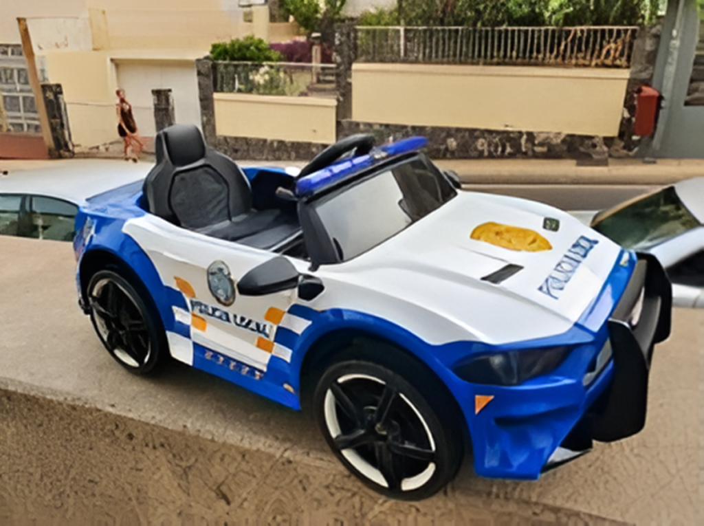 Coche eléctrico pintado como los de la Policía Local. DA