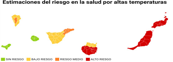Sanidad tiñe de rojo el mapa de Canarias por la ola de calor