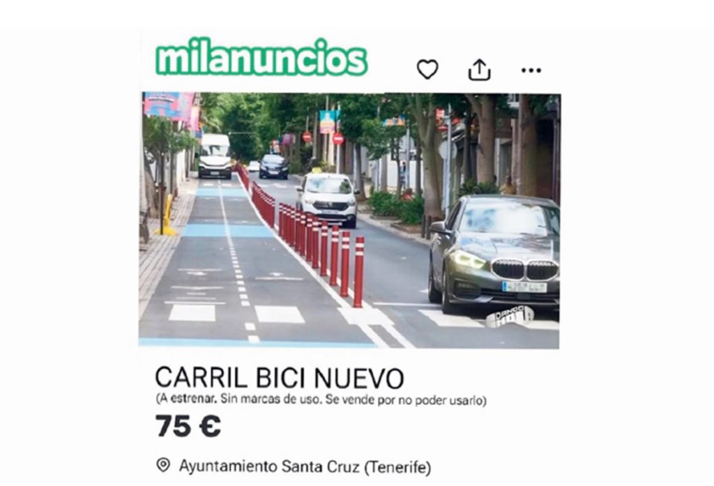 Se vende carril bici "a estrenar" en Santa Cruz: la broma en redes sociales