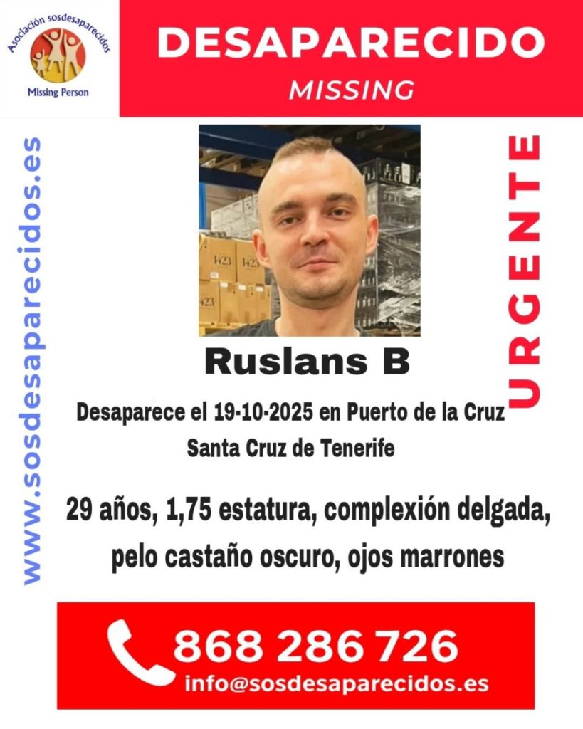 Buscan a Ruslans desaparecido en Tenerife
