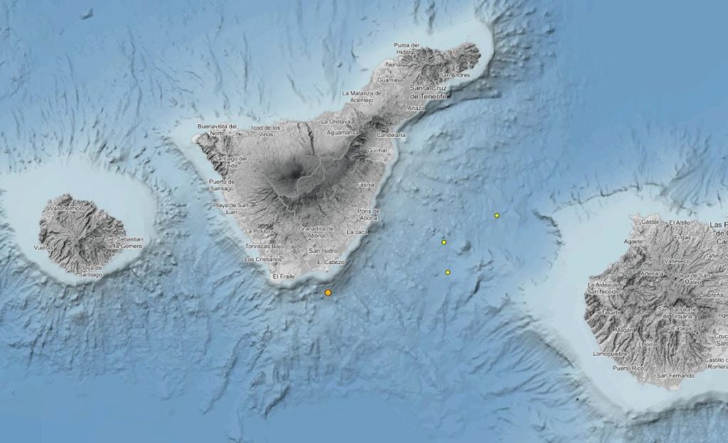 Terremoto localizado en el sureste de Tenerife. Mapa del IGN