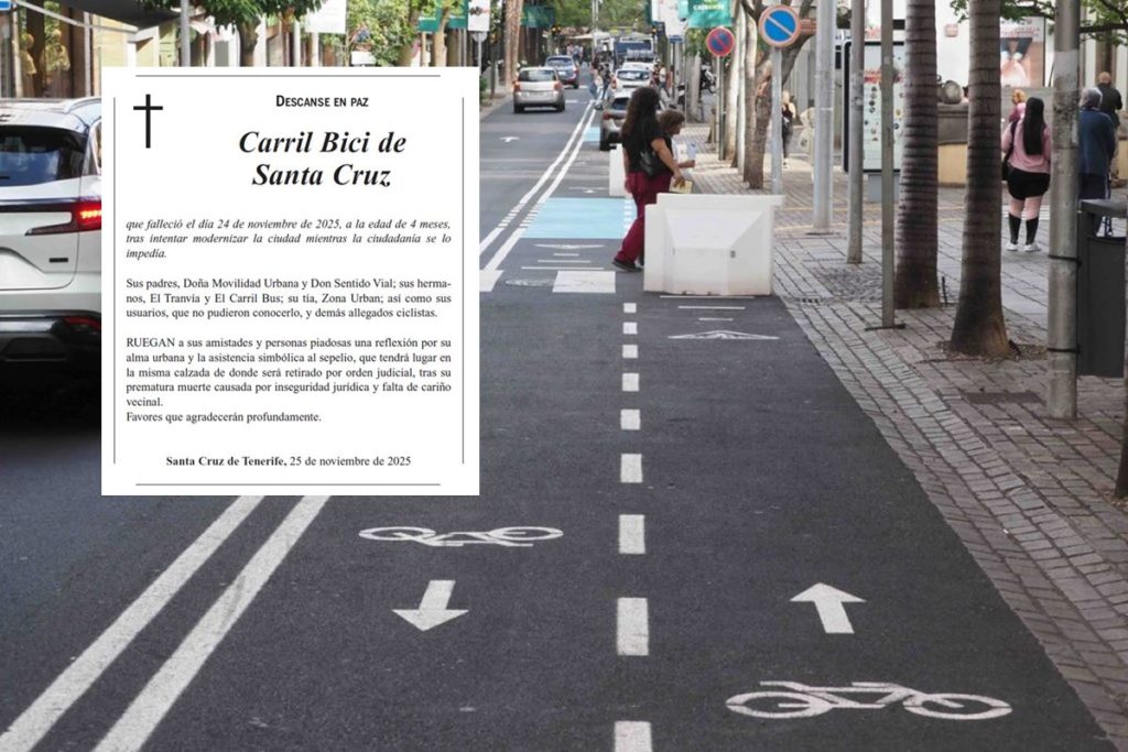 "Rogamos una oración por el carril bici de Santa Cruz y por sus usuarios, que no pudieron conocerlo": la curiosa esquela en DIARIO DE AVISOS
