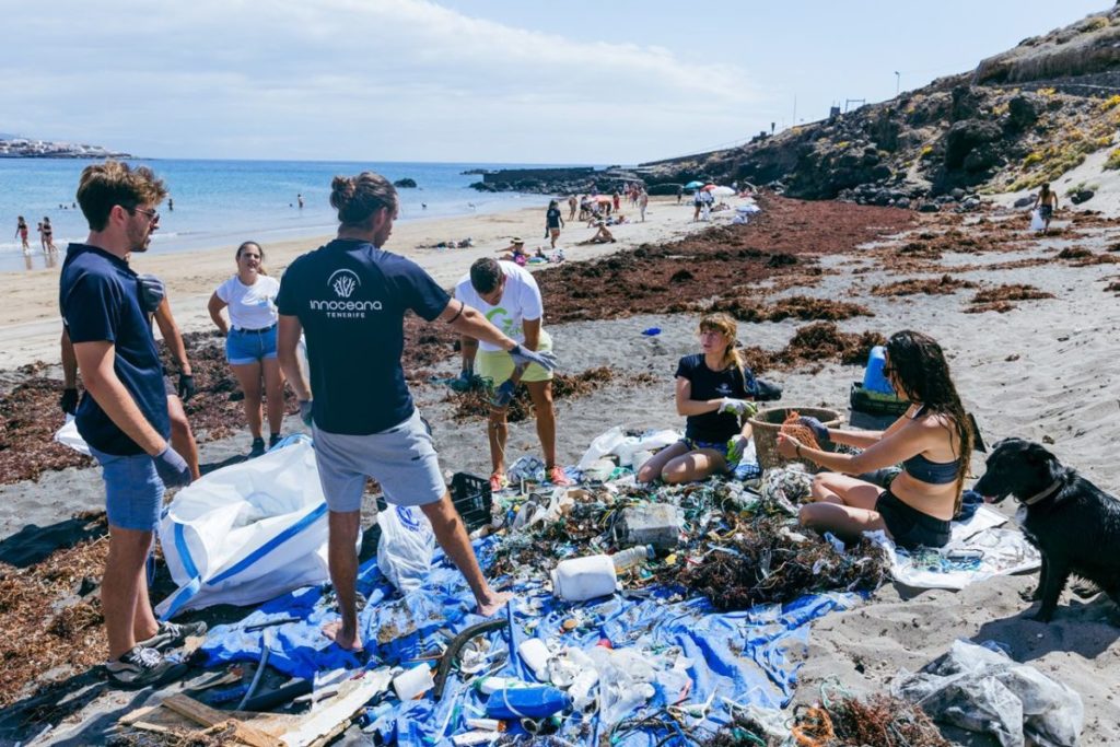 Operarios de Innoceana en una playa de Arico.
