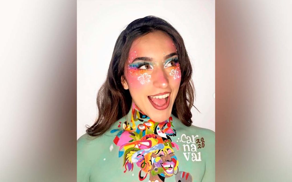 Un ‘bodypaint’ inspirado en el cartel del Carnaval de Santa Cruz 2026 sorprende en redes