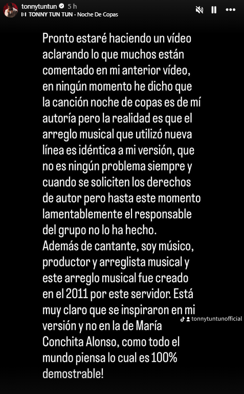 Tony Tun Tun dice que la orquesta tinerfeña Nueva Línea usa su versión de 'Noche de copas'