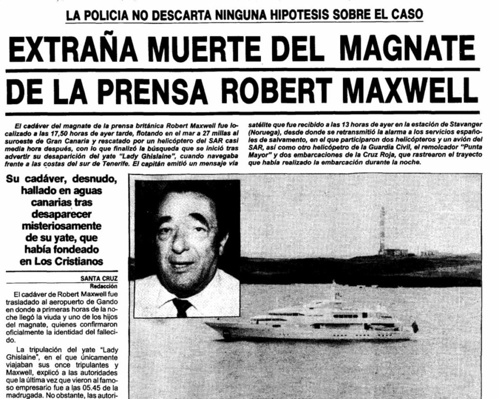 La enigmática muerte del expropietario del Daily Mirror en las costas de Arona que precedió a la red sexual de Epstein