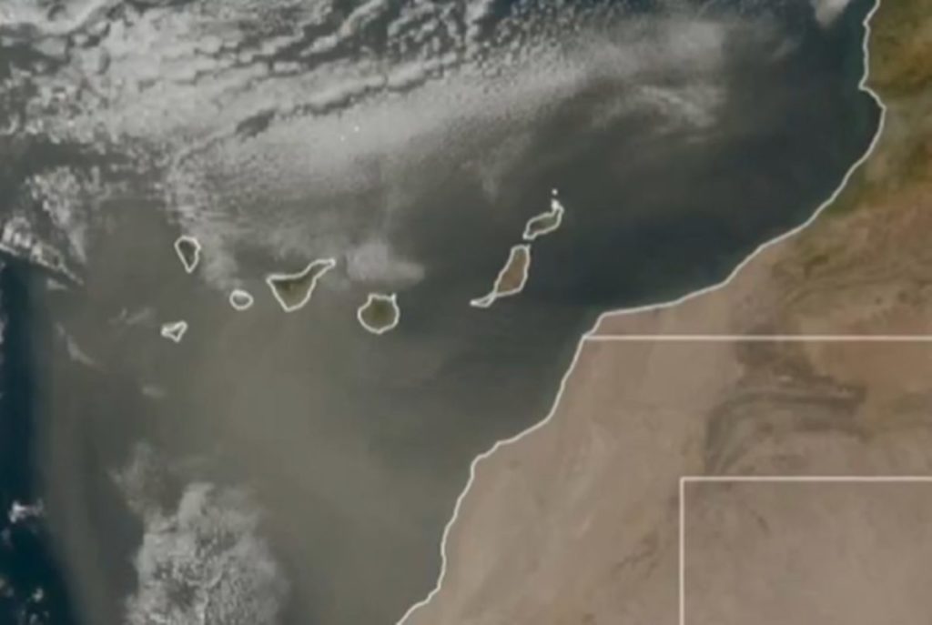 Imagen satelital de EUMETSAT que muestra la nube de calima cubriendo Canarias el 13 de marzo de 2026