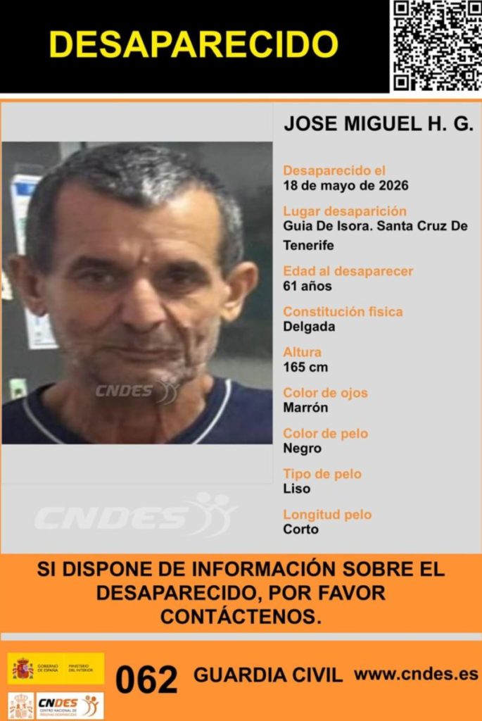 La Guardia Civil pide ayuda para encontrar a José Miguel, desaparecido en Tenerife