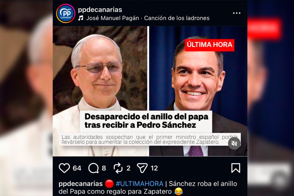 El Partido Popular de Canarias se burla del papa y de Pedro Sánchez