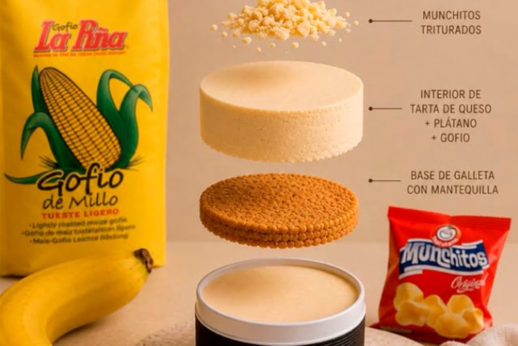 La tarta de queso más canaria llega por tiempo limitado: gofio, plátano y Munchitos