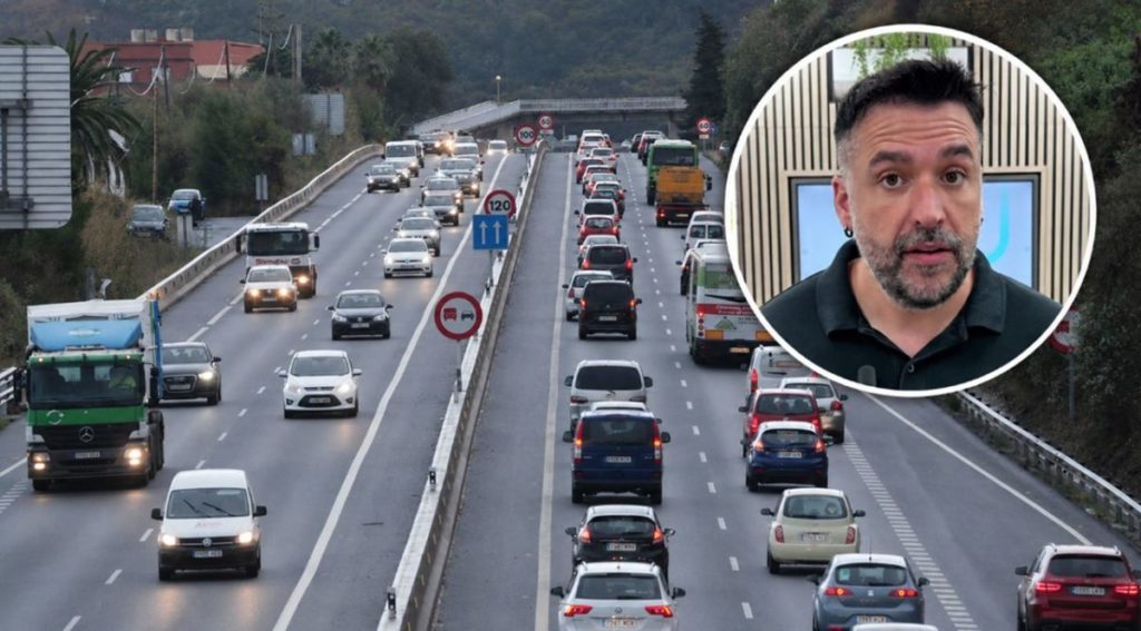 El profesional de Autoescuela Almagro, con más de 20 años de experiencia, junto a una imagen de la autopista TF-5 de Tenerife. | TikTok / DA