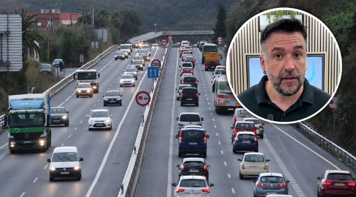 El profesional de Autoescuela Almagro, con más de 20 años de experiencia, junto a una imagen de la autopista TF-5 de Tenerife. | TikTok / DA