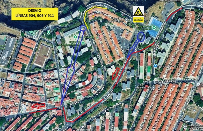 Las obras en La Salud modifican el recorrido de tres líneas de guaguas en Santa Cruz de Tenerife