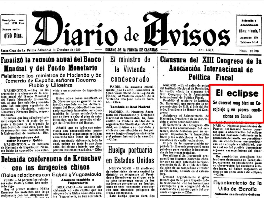 “La fin del mundo”: el eclipse de 1959 que dejó Canarias a oscuras y cambió las Islas