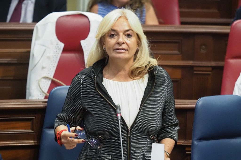 La consejera del Gobierno de Canarias, Esther Monzón, durante una intervención parlamentaria.