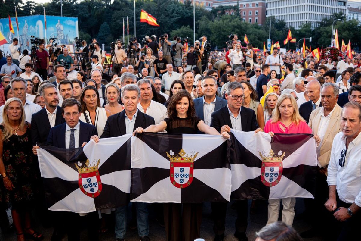 La Delegación del Gobierno cifró en 50.000 los asistentes ayer a la manifestación en Madrid en apoyo a Ceuta, que ensalzaron Núñez Feijóo, Almeida y Ayuso. | EP