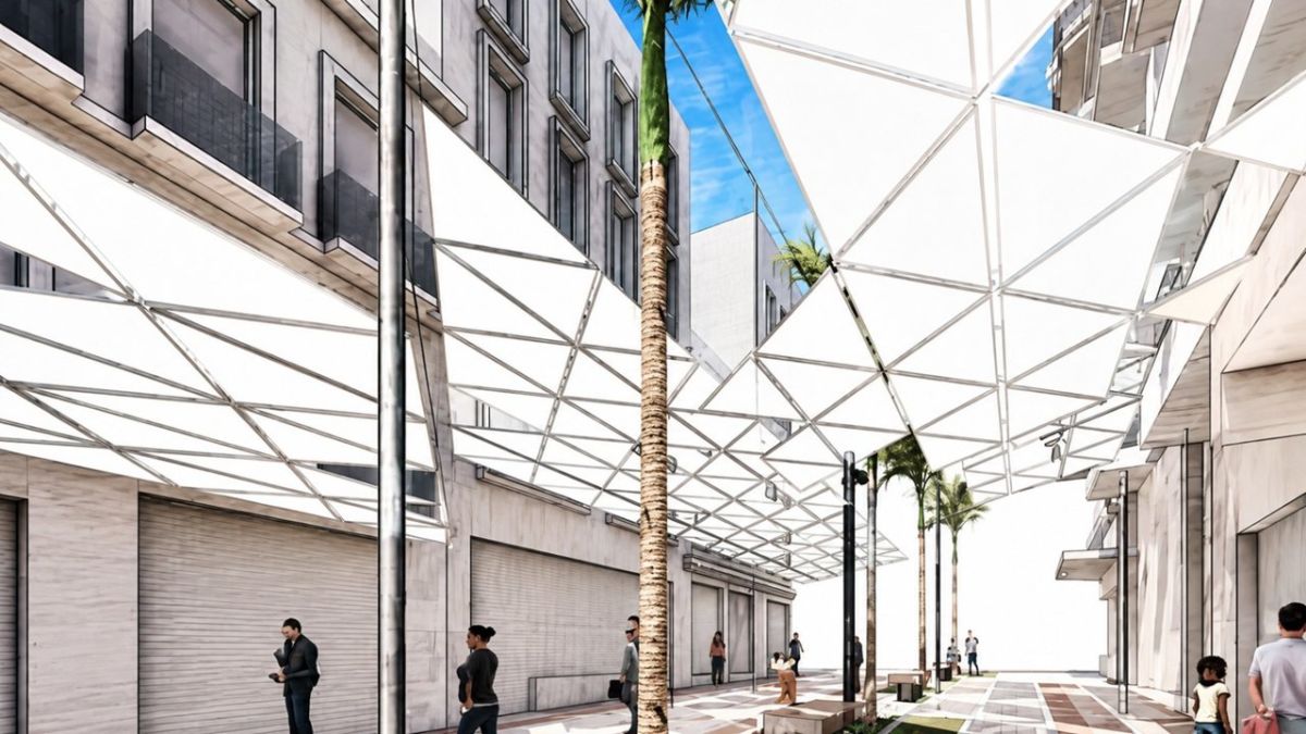 Infografía de la estructura de lonas transversales que cubrirán la calle Castillo, en la capital tinerfeña. | DA