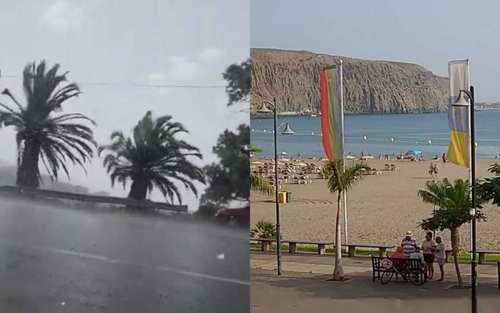 Contraste del tiempo en Tenerife: lluvia intensa en el norte y sol en Los Cristianos