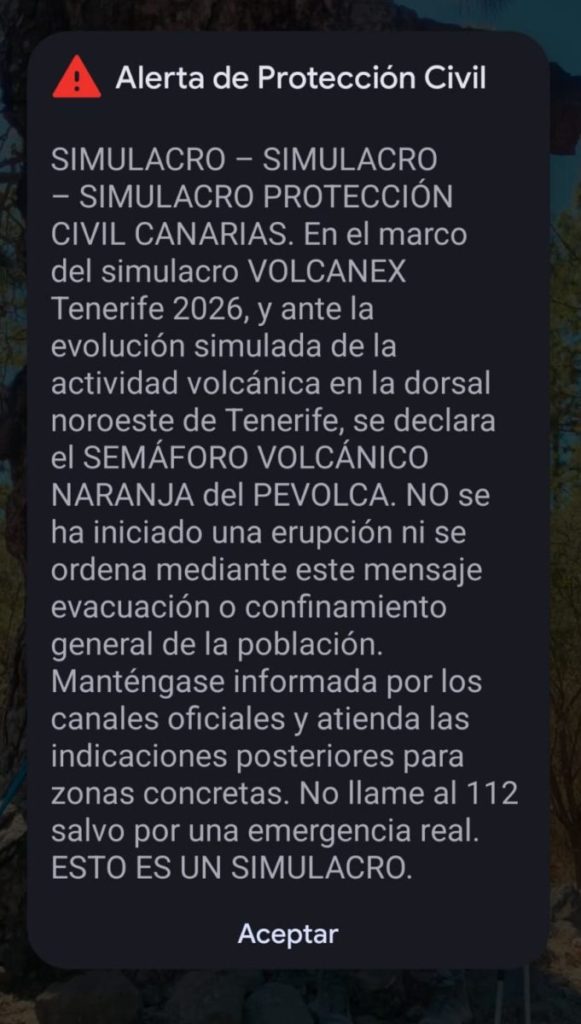 este es el mensaje que recibirías en caso de erupción volcánica