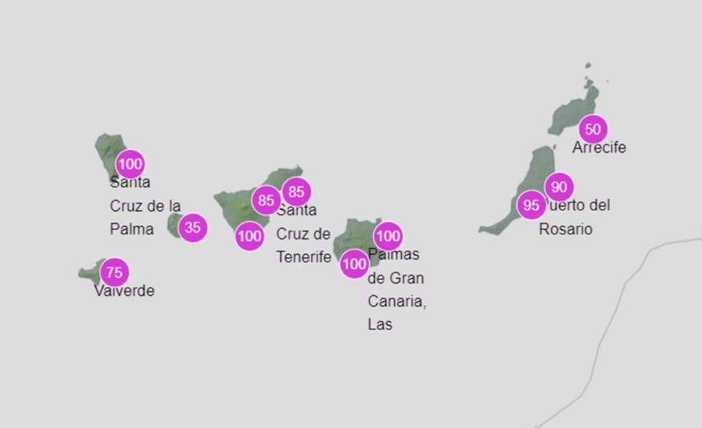 La Aemet revela dónde hay hasta un 100% de probabilidad en sus estaciones en Canarias